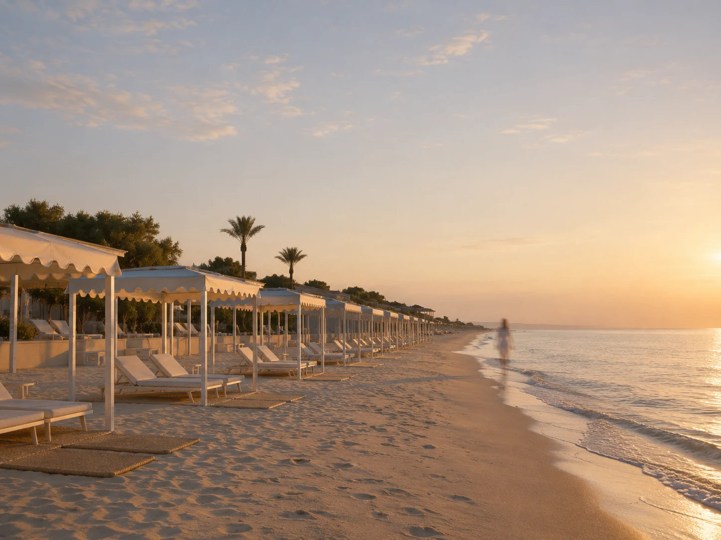Spiaggia Lunora all'alba, luce dorata radente sulla Versilia